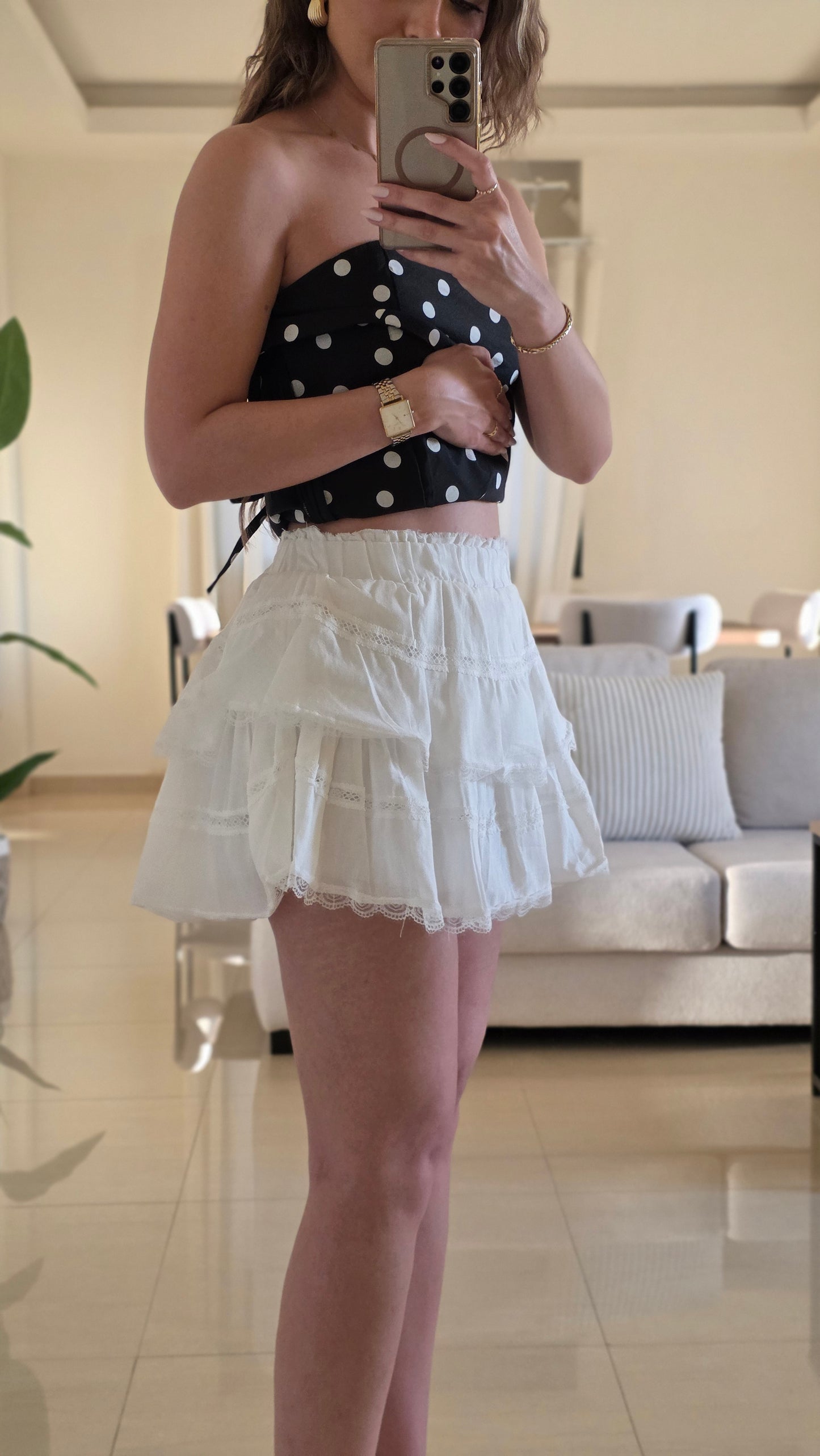 Laura Ruffle Lace Skort – White