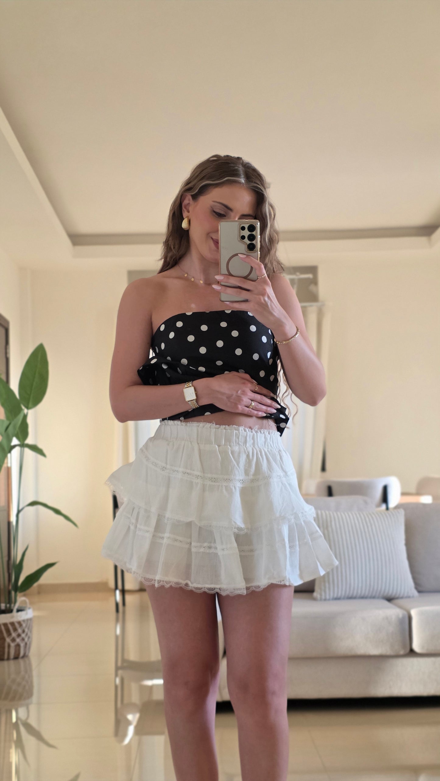 Laura Ruffle Lace Skort – White