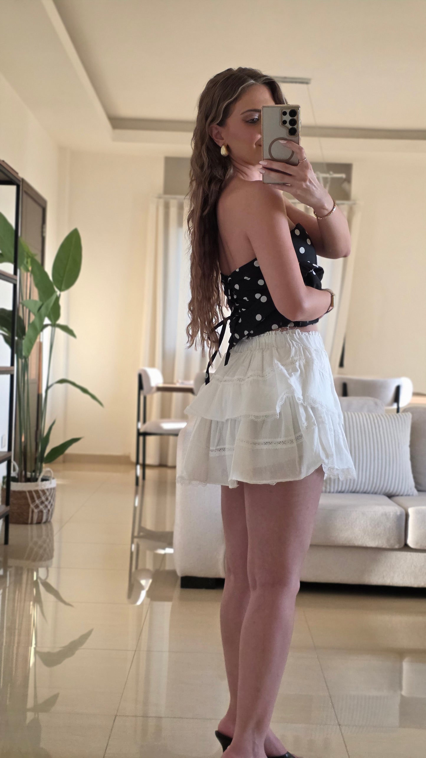 Laura Ruffle Lace Skort – White