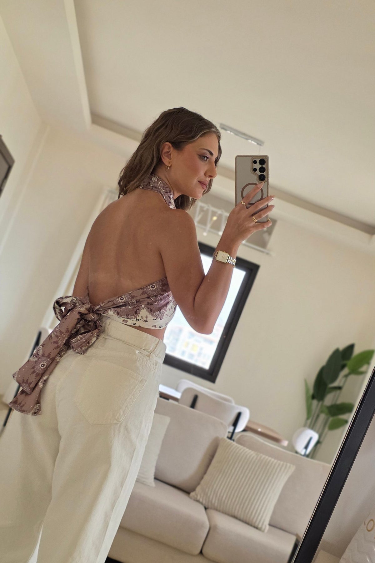Juliette Scarf Halter Top - Soft Mauve