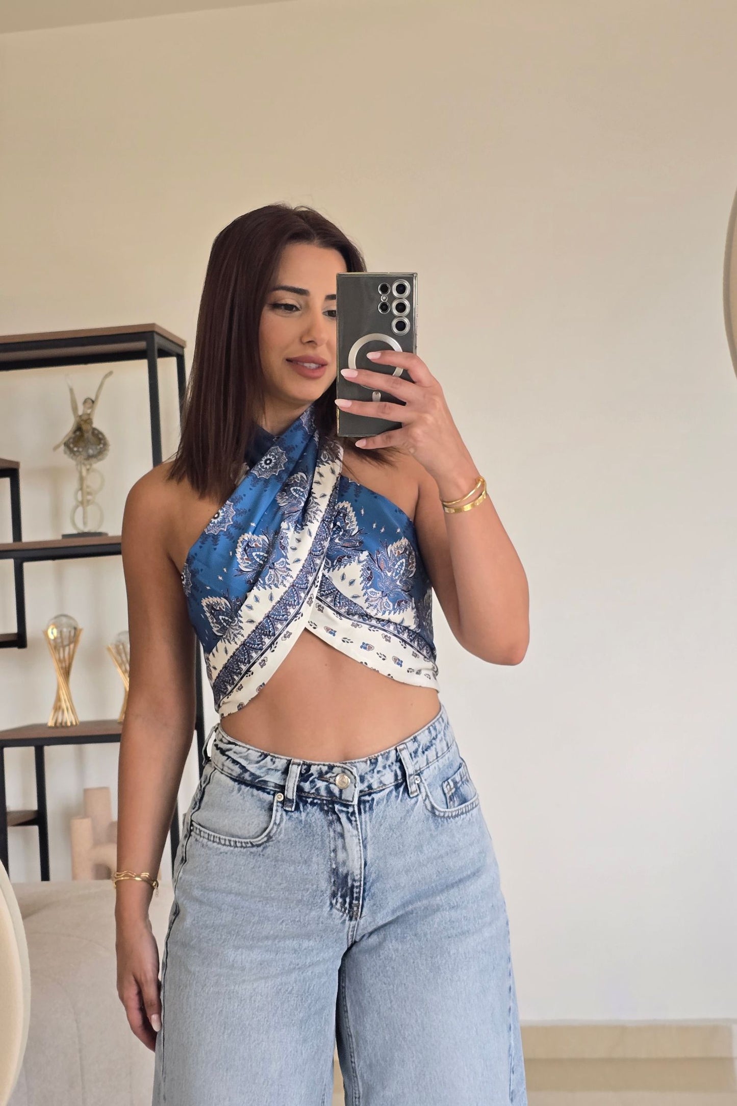 Juliette Scarf Halter Top - Blue