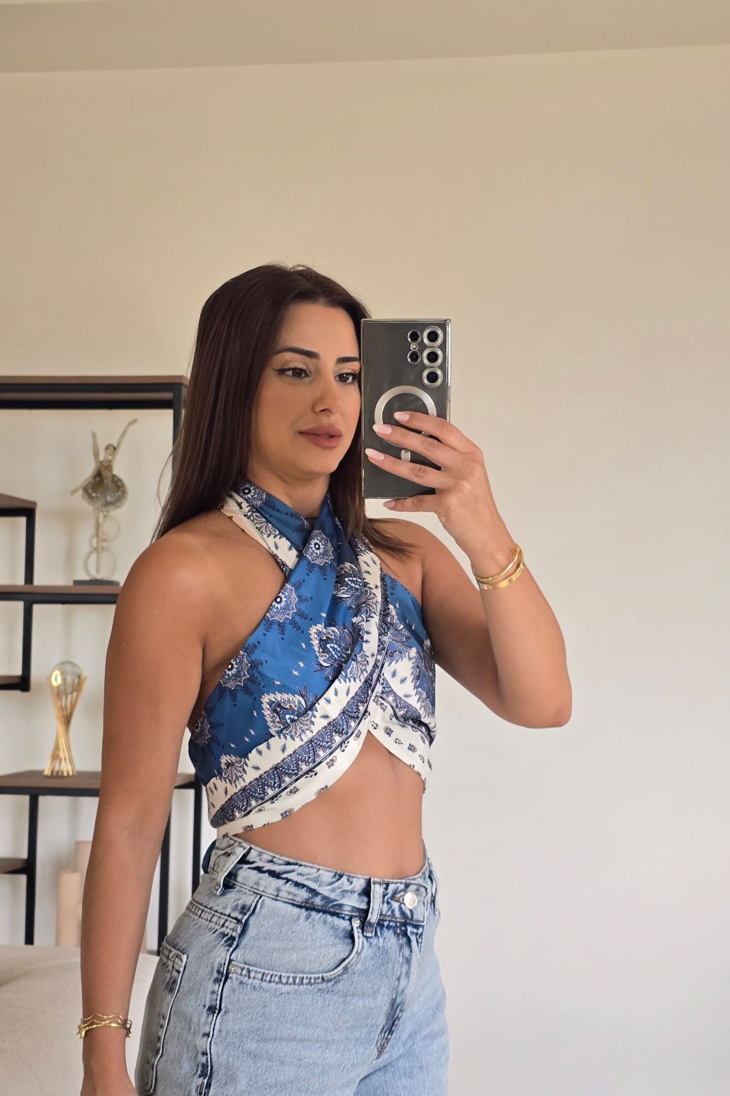 Juliette Scarf Halter Top - Blue