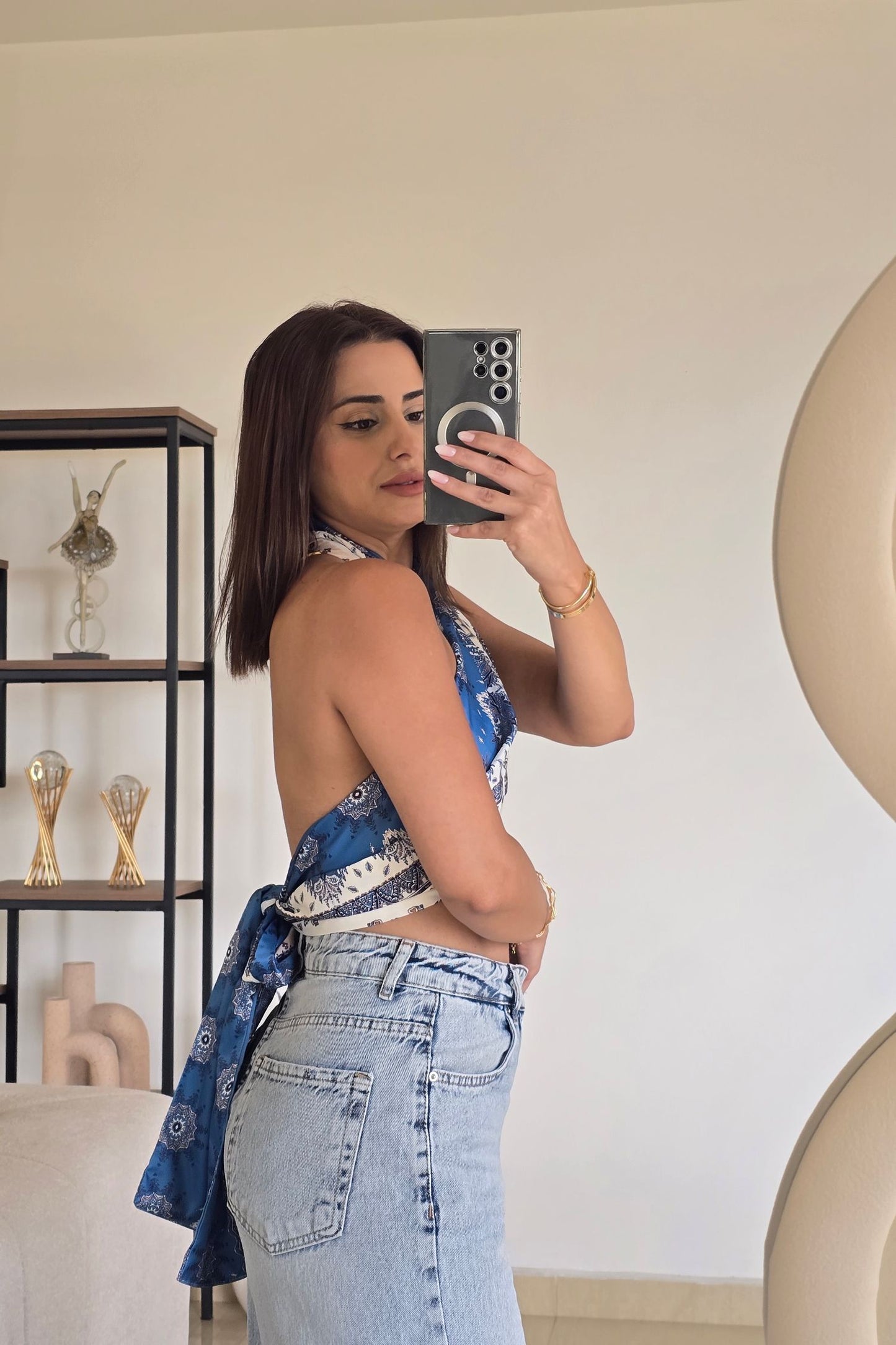 Juliette Scarf Halter Top - Blue