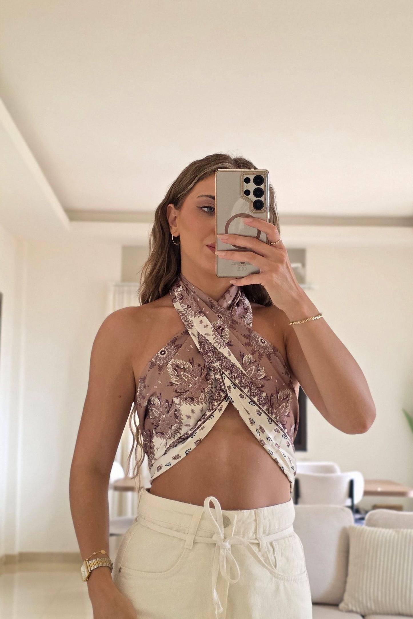 Juliette Scarf Halter Top - Soft Mauve