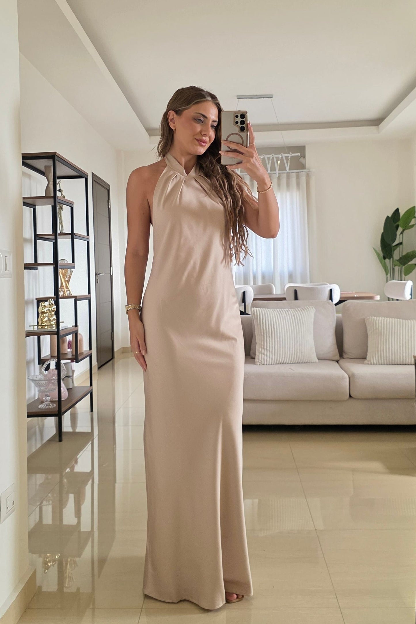 Mona Satin Halter Maxi Dress