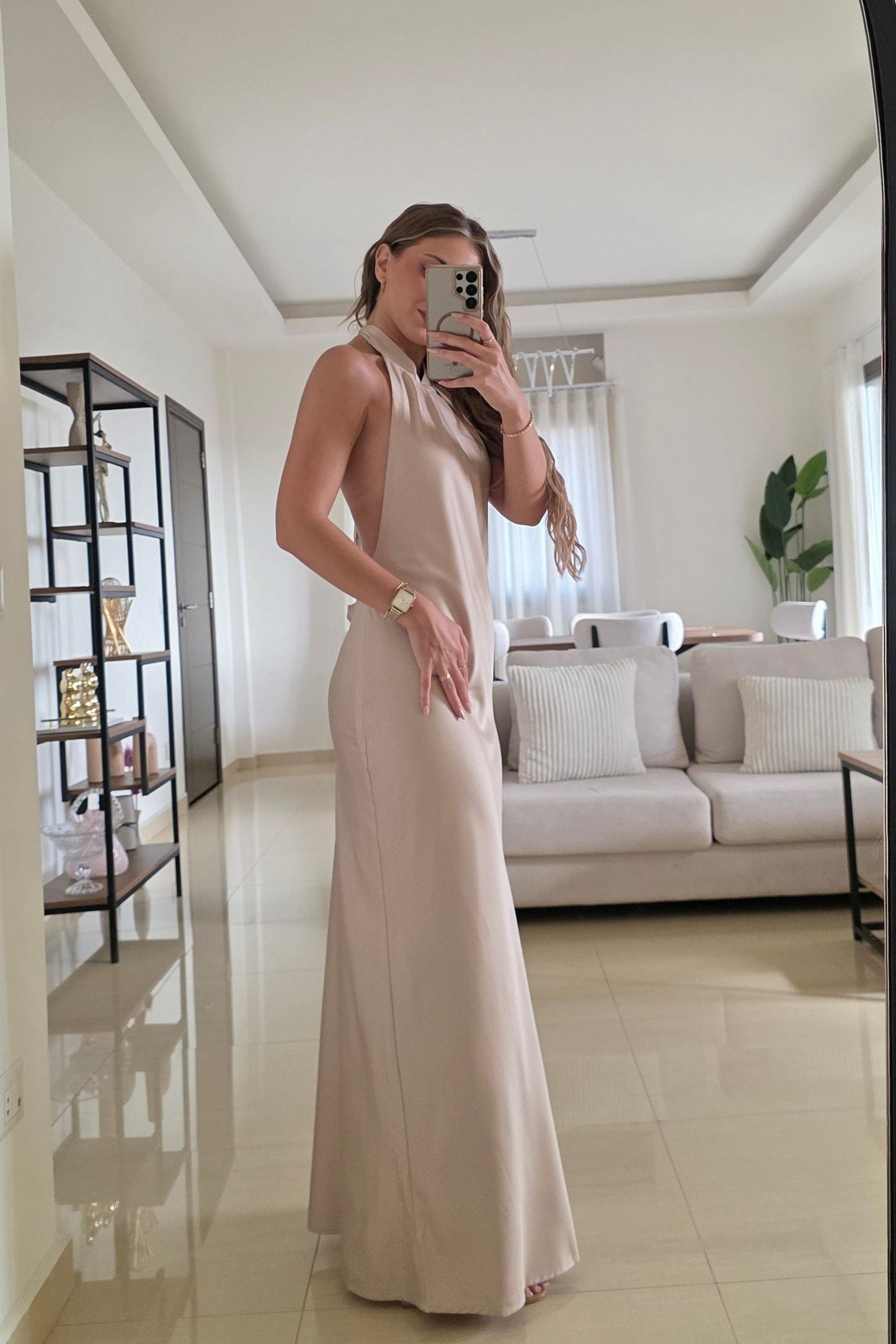 Mona Satin Halter Maxi Dress