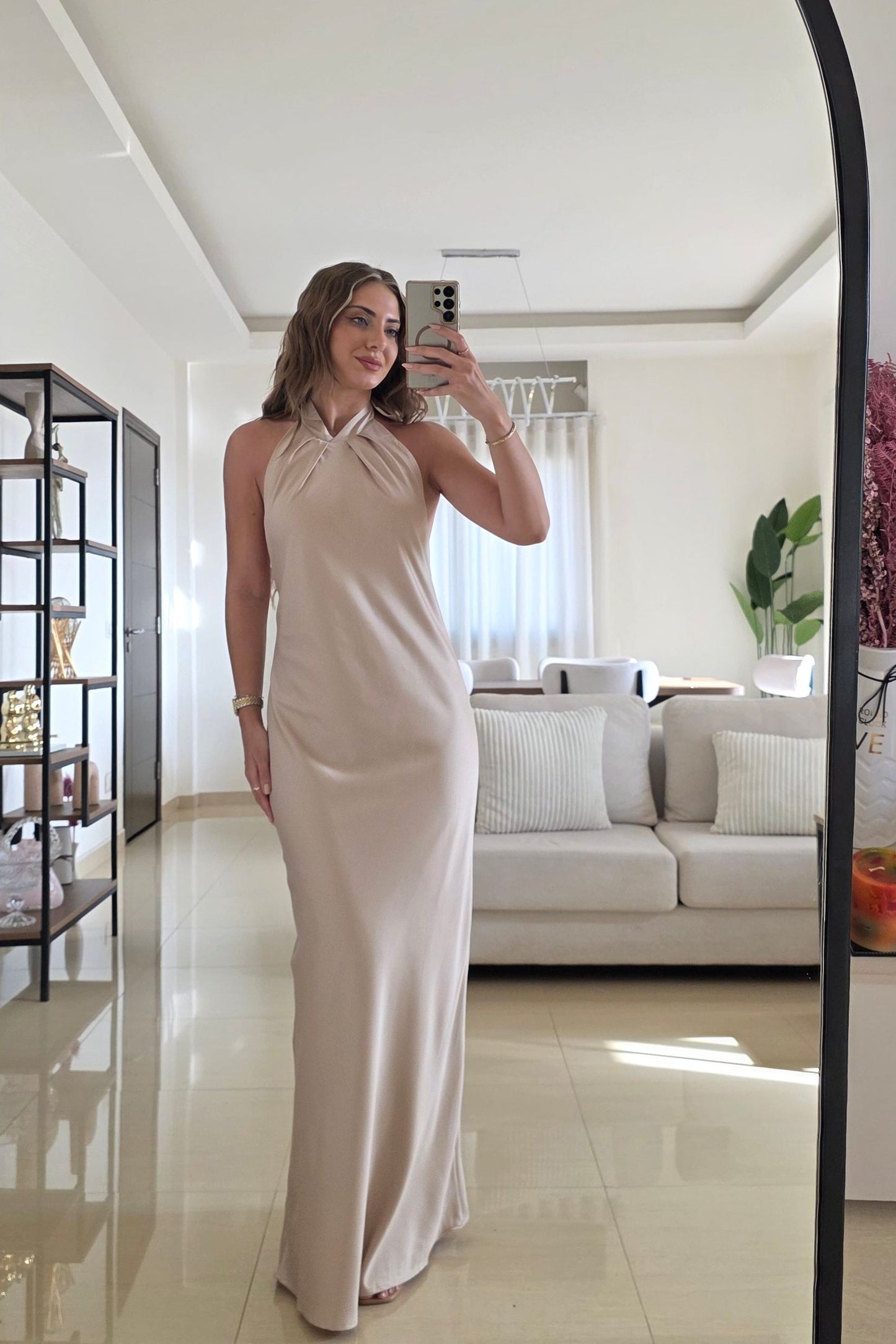 Mona Satin Halter Maxi Dress
