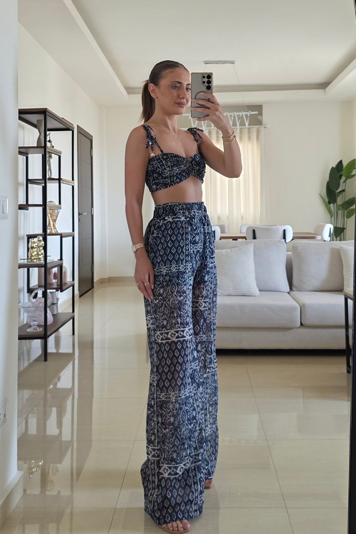 Ingrid Two-Piece Set – Navy Print
