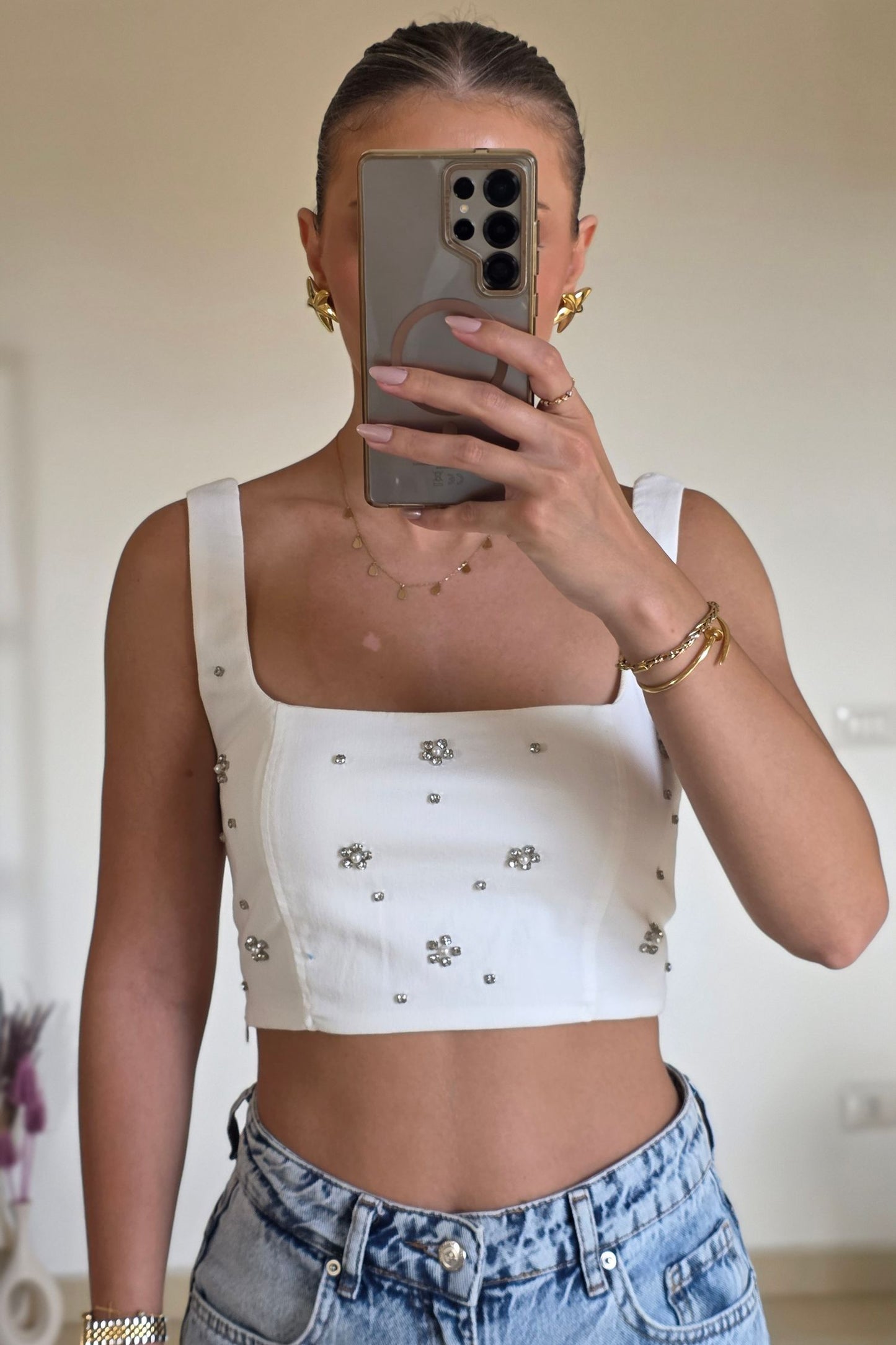 Elise Embellished Crop Top