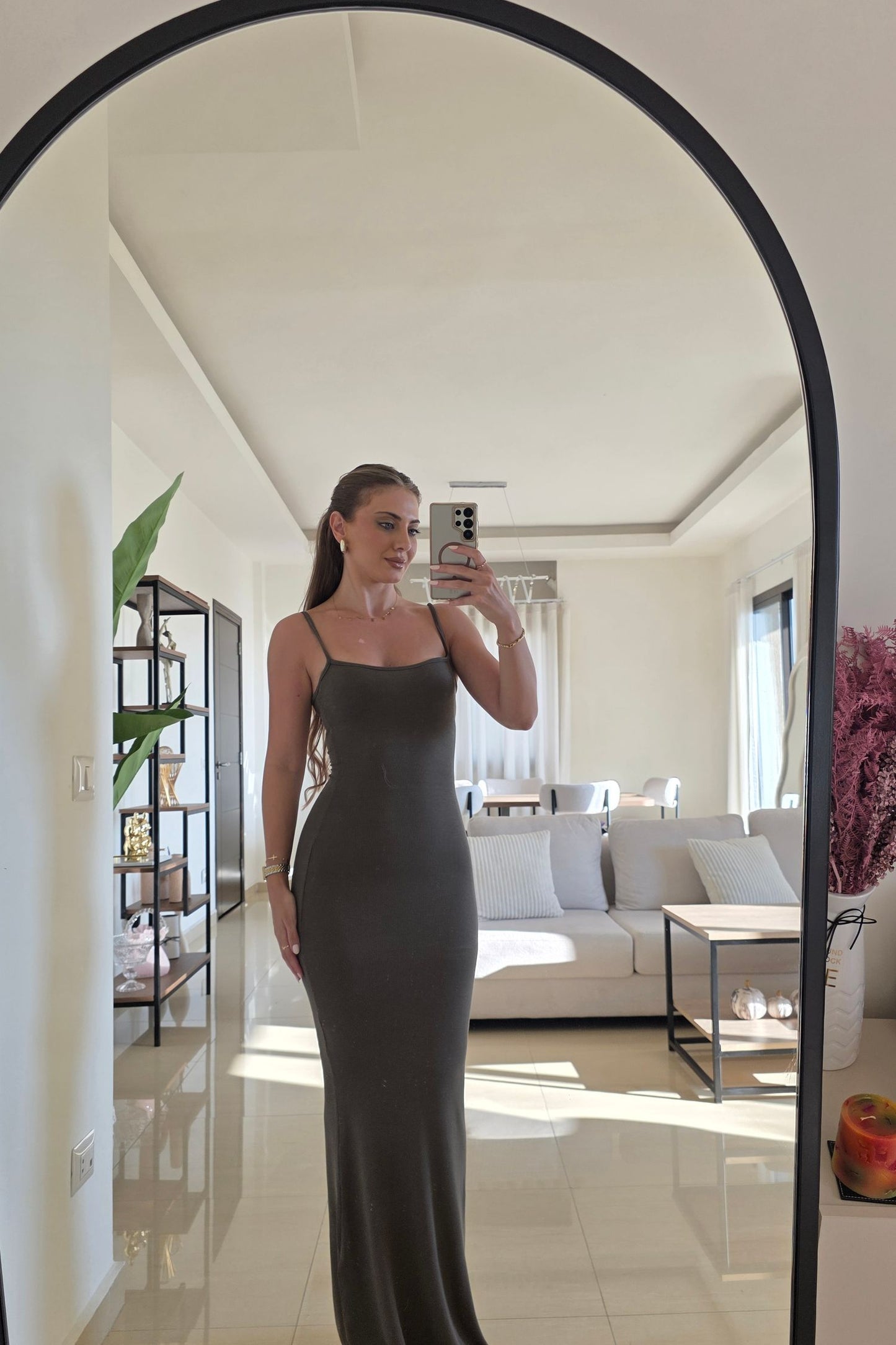 Sasha Ribbed Strappy Maxi Dress – Olive