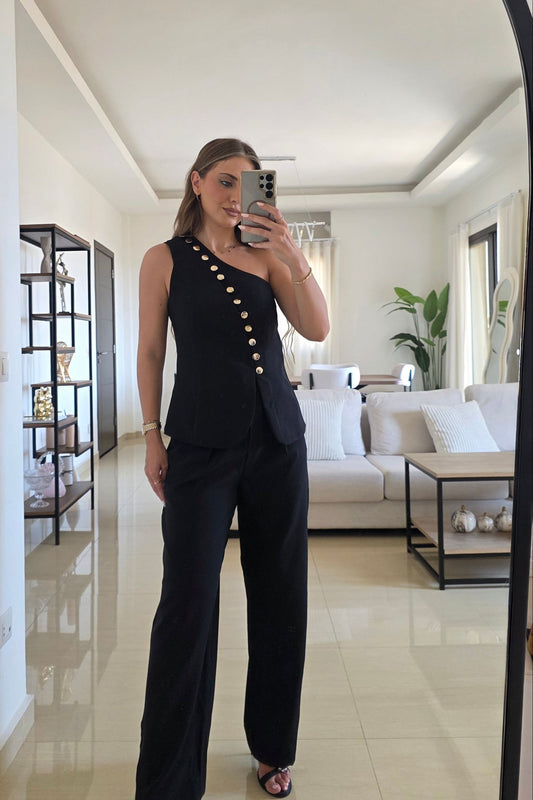 Emily One-Shoulder Set – Black