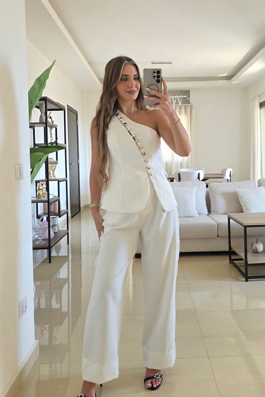 Emily One-Shoulder Set – White