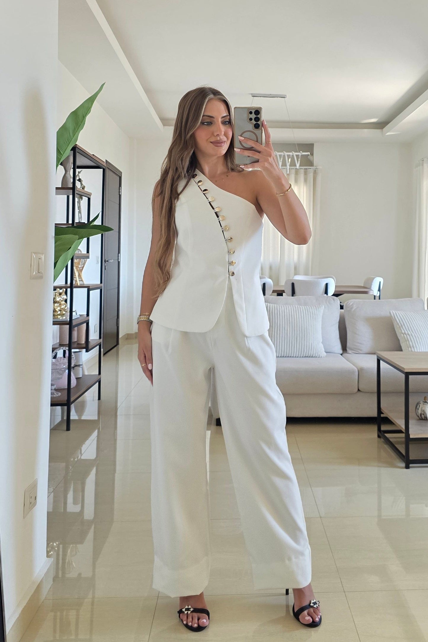 Emily One-Shoulder Set – White