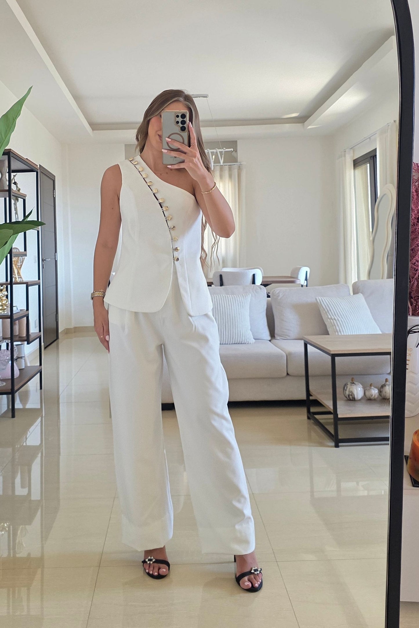 Emily One-Shoulder Set – White