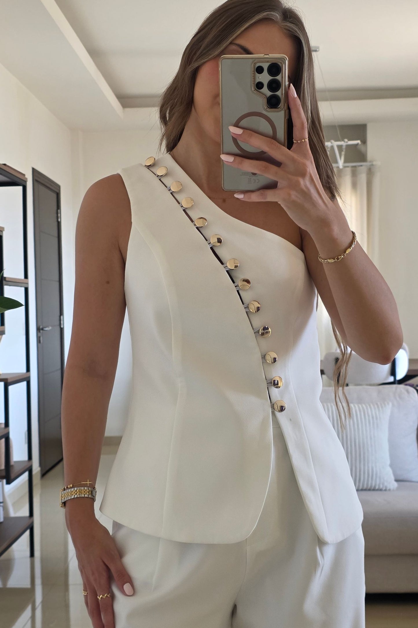 Emily One-Shoulder Set – White
