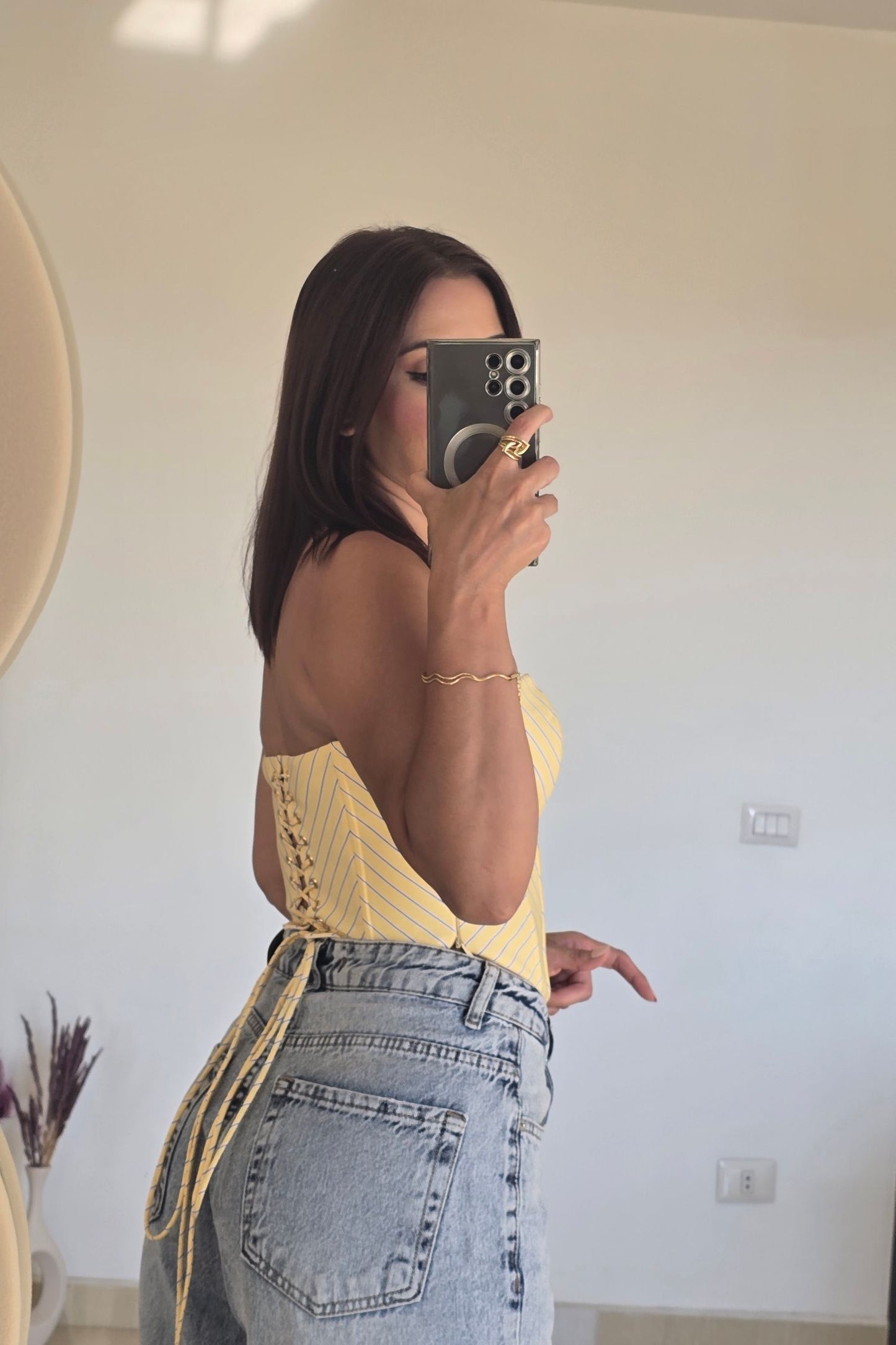 Ivy Striped Corset Top – Yellow