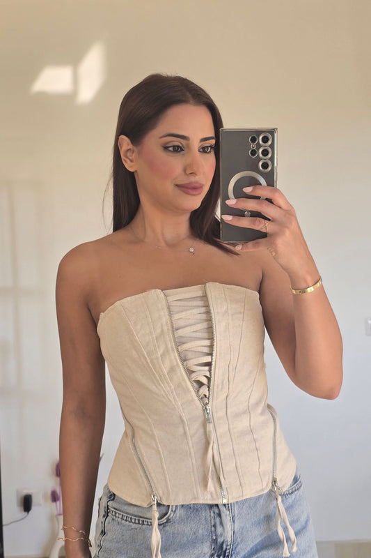 Nadia Lace-Up Corset Top – Beige