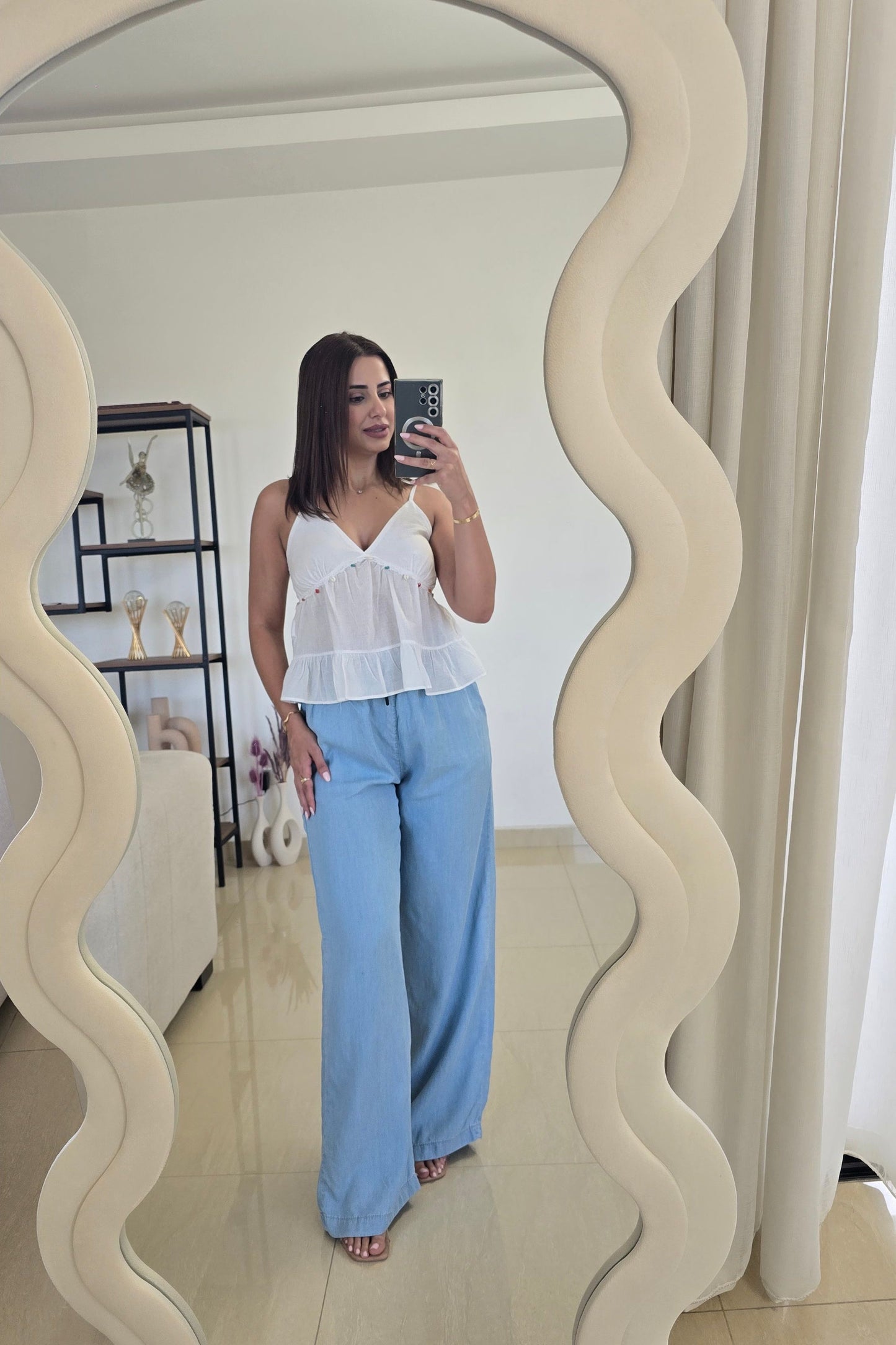 Rena Wide-Leg Pants – Light Blue