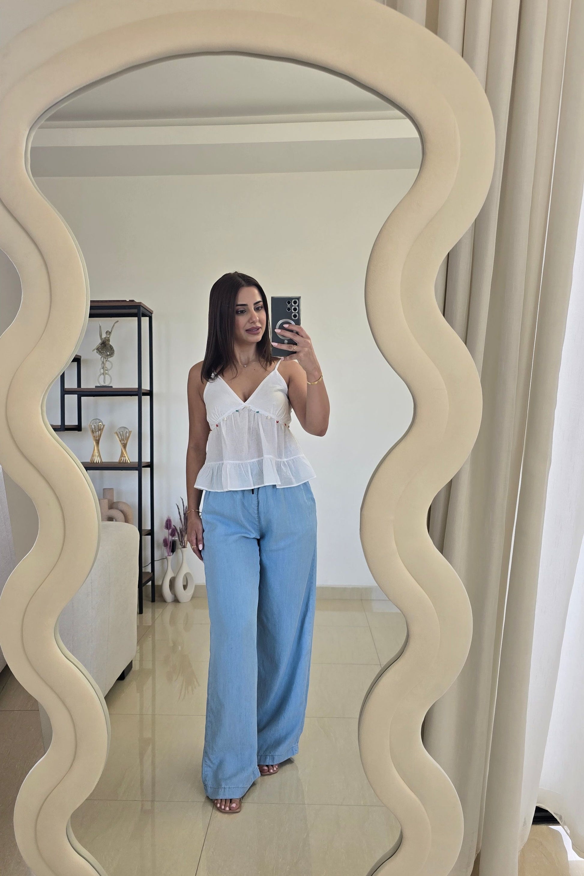 Rena Wide-Leg Pants – Light Blue