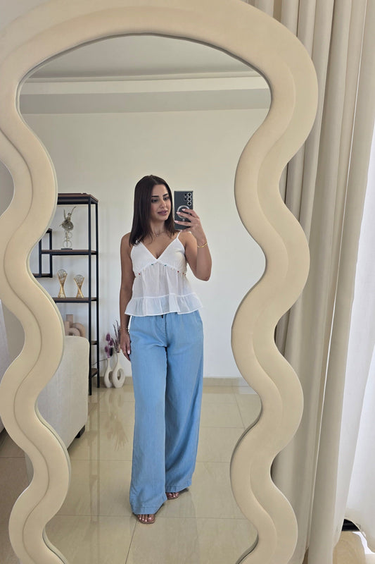 Rena Wide-Leg Pants – Light Blue