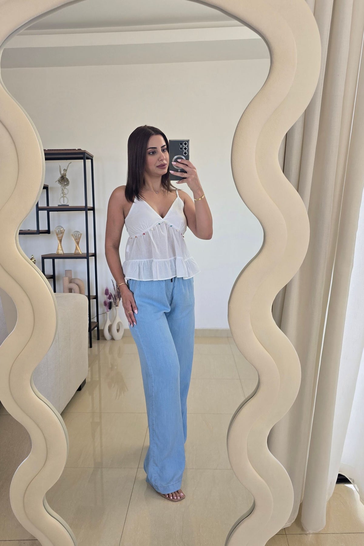 Rena Wide-Leg Pants – Light Blue