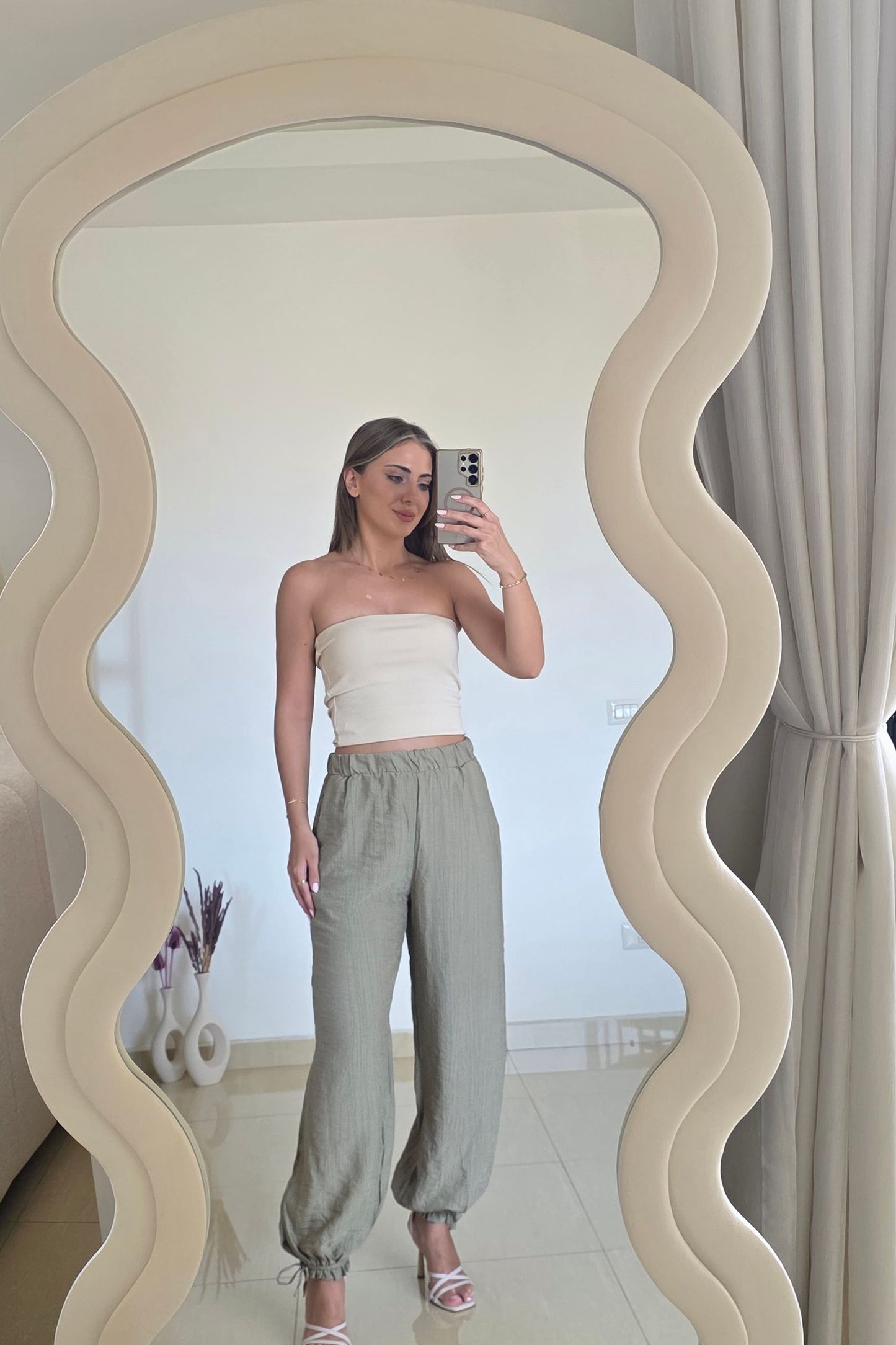 Hannah Cuffed Linen Pants – Olive