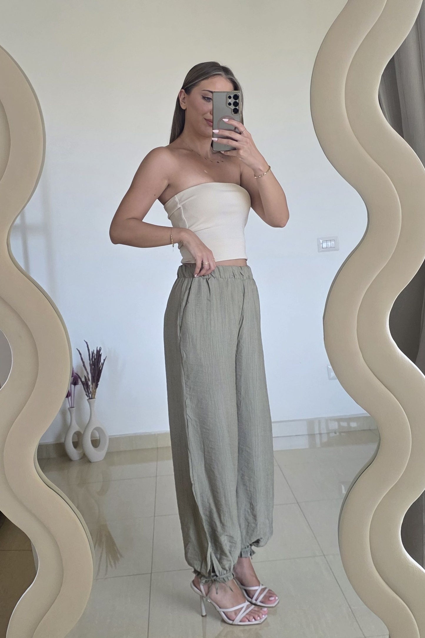 Hannah Cuffed Linen Pants – Olive