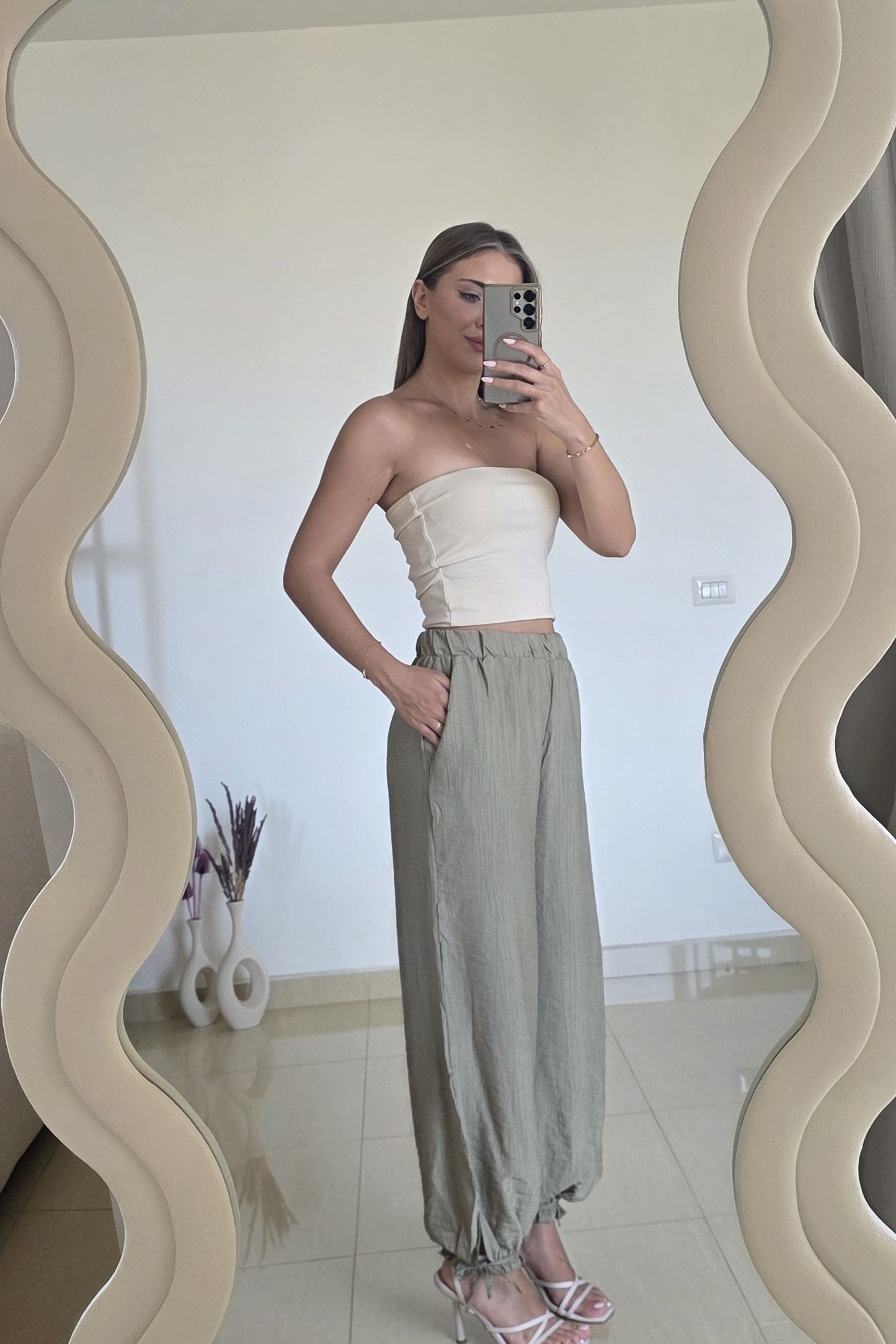 Hannah Cuffed Linen Pants – Olive