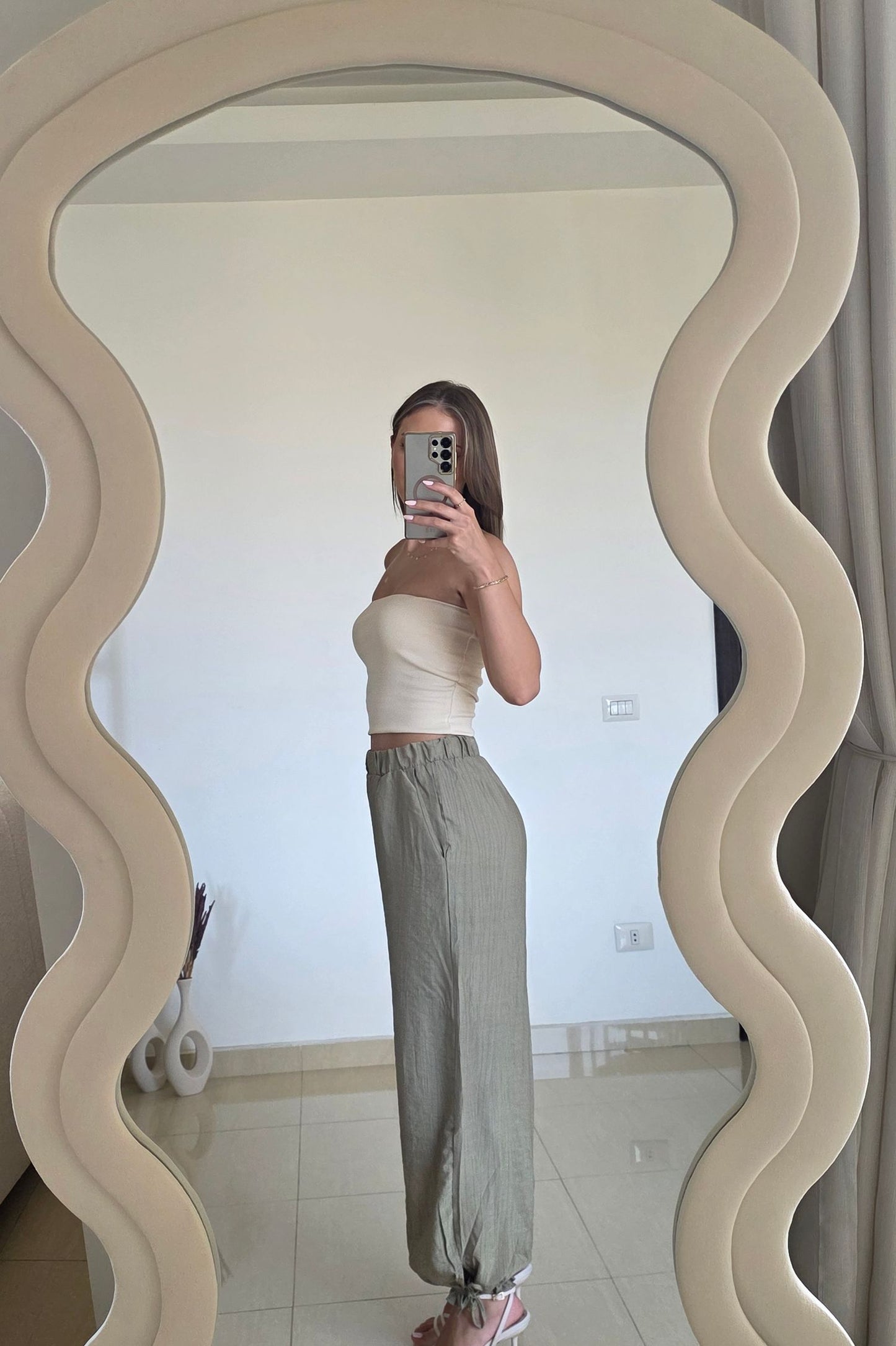 Hannah Cuffed Linen Pants – Olive