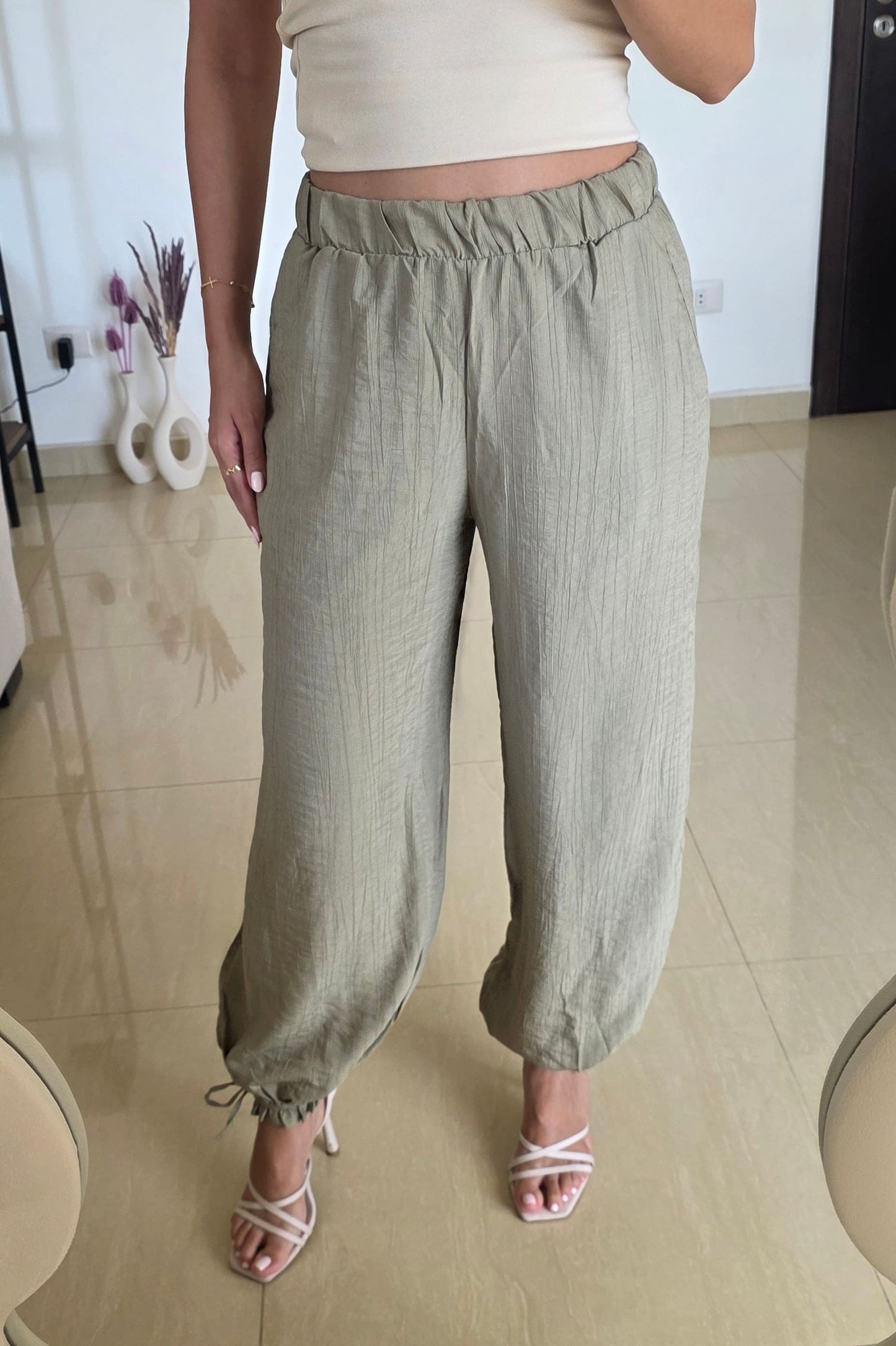 Hannah Cuffed Linen Pants – Olive