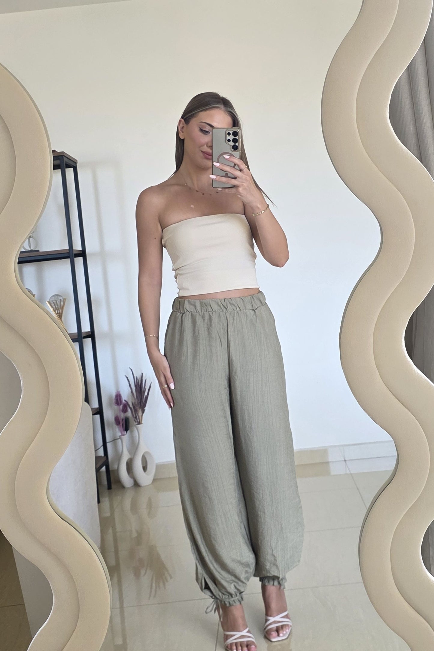Hannah Cuffed Linen Pants – Olive