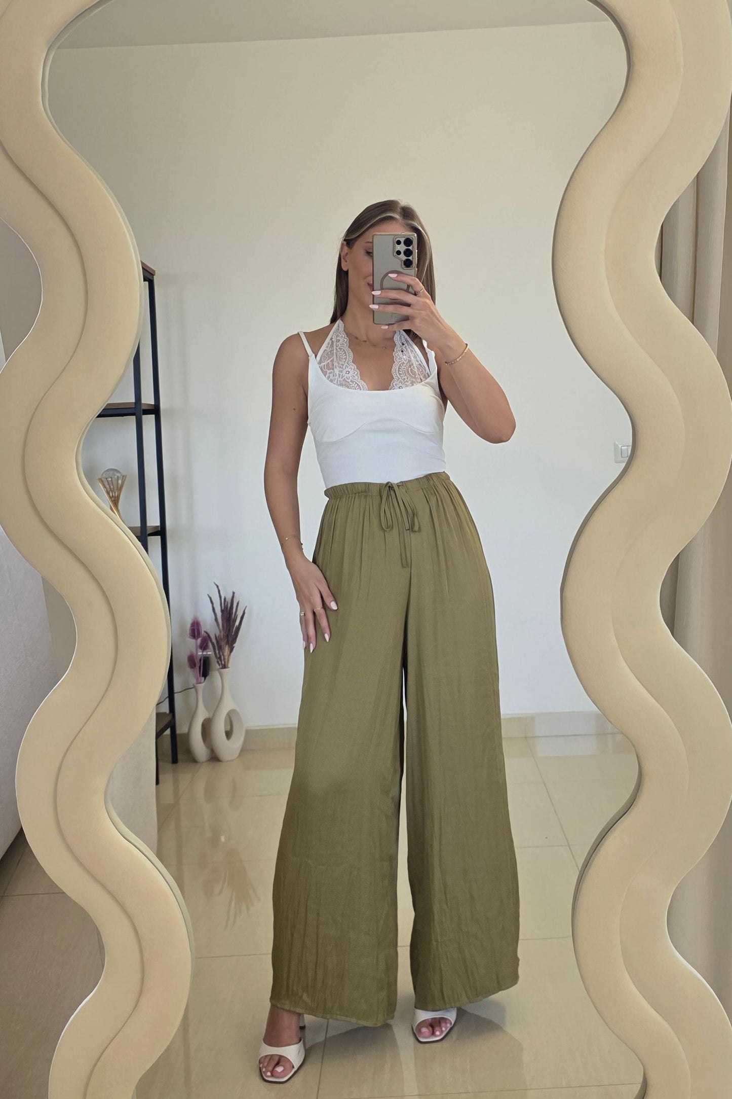 Leah Wide-Leg Pants – Olive