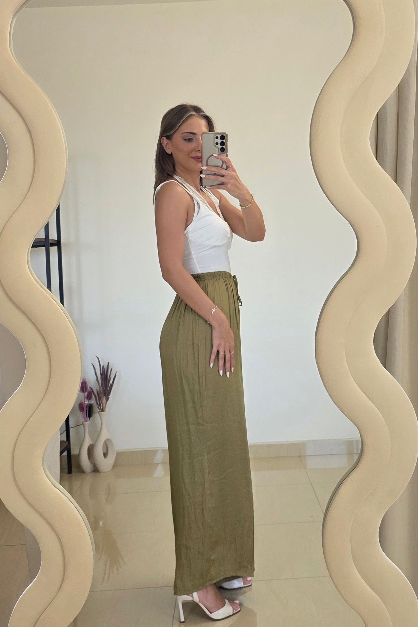Leah Wide-Leg Pants – Olive