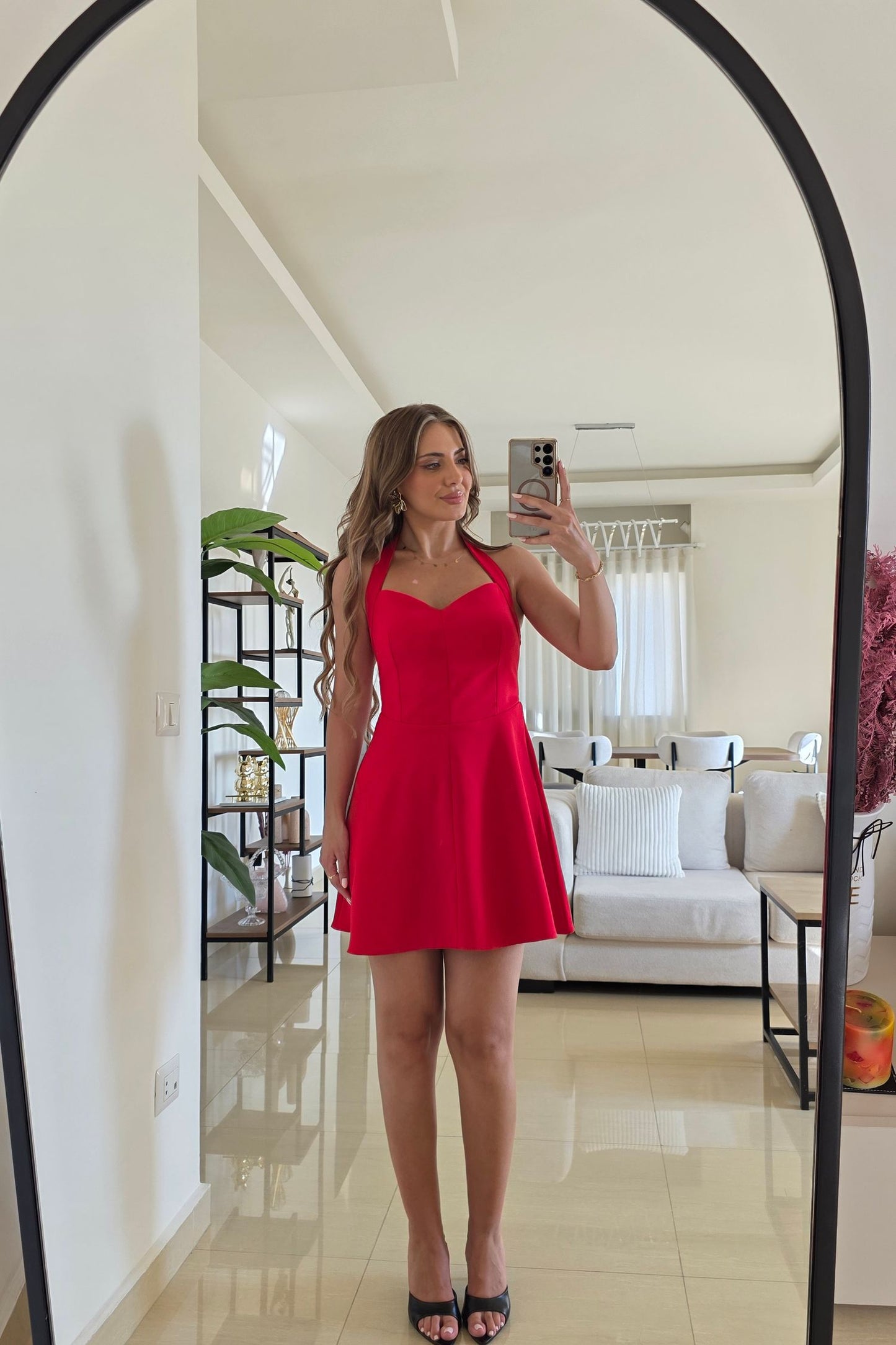 Elena Halter Mini Dress – Red