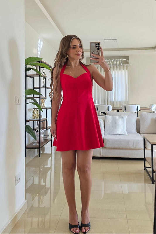 Elena Halter Mini Dress – Red