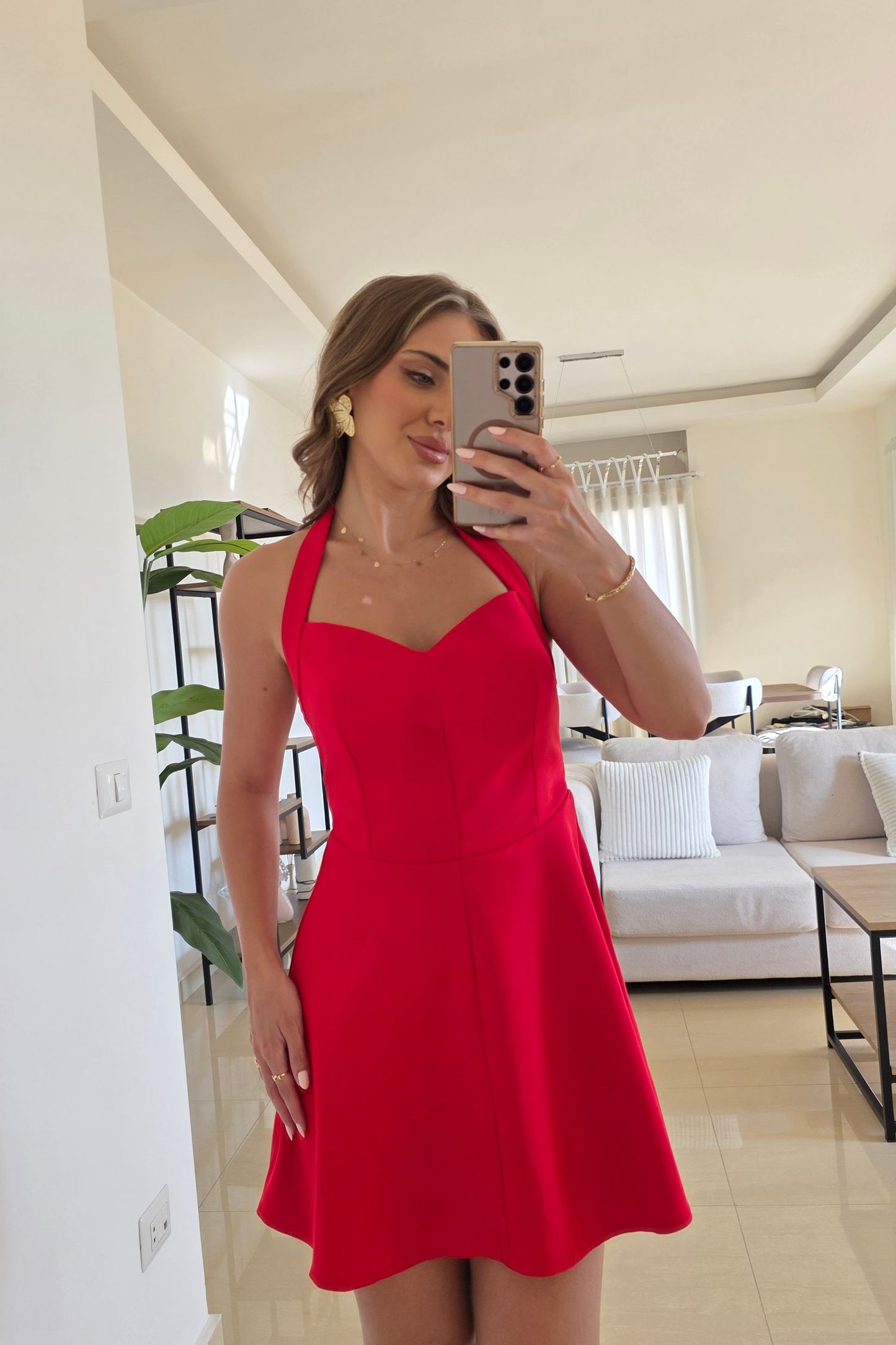 Elena Halter Mini Dress – Red