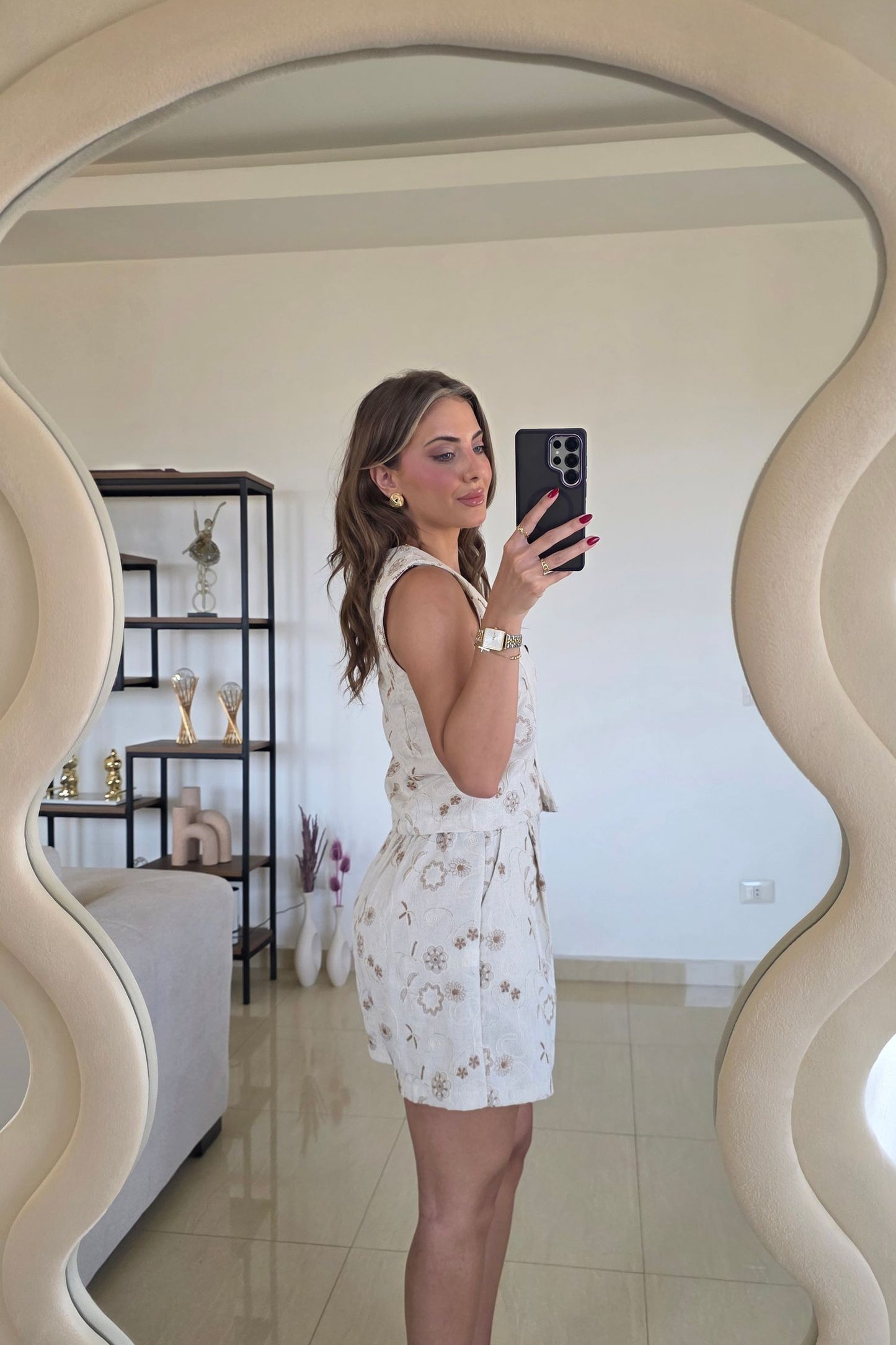 Camila Embroidered Vest Set – Cream