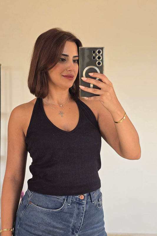 Zoe Halter Knit Top - Black