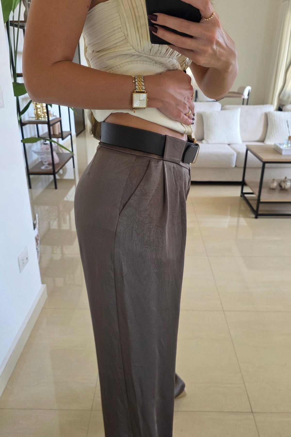 Miriam Satin Pants – Grey