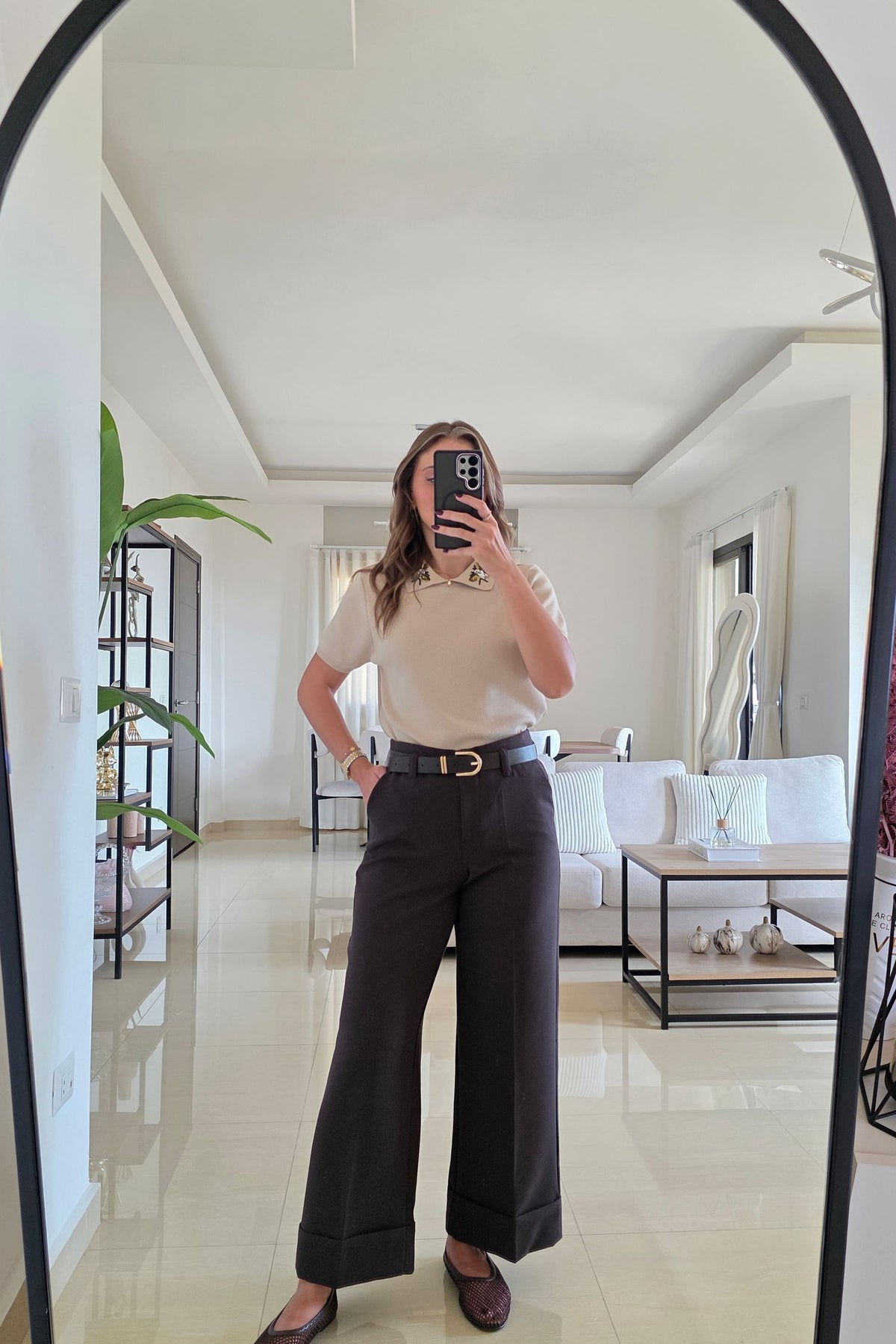 Nadine Cuffed Wide-Leg Pants – Dark Brown