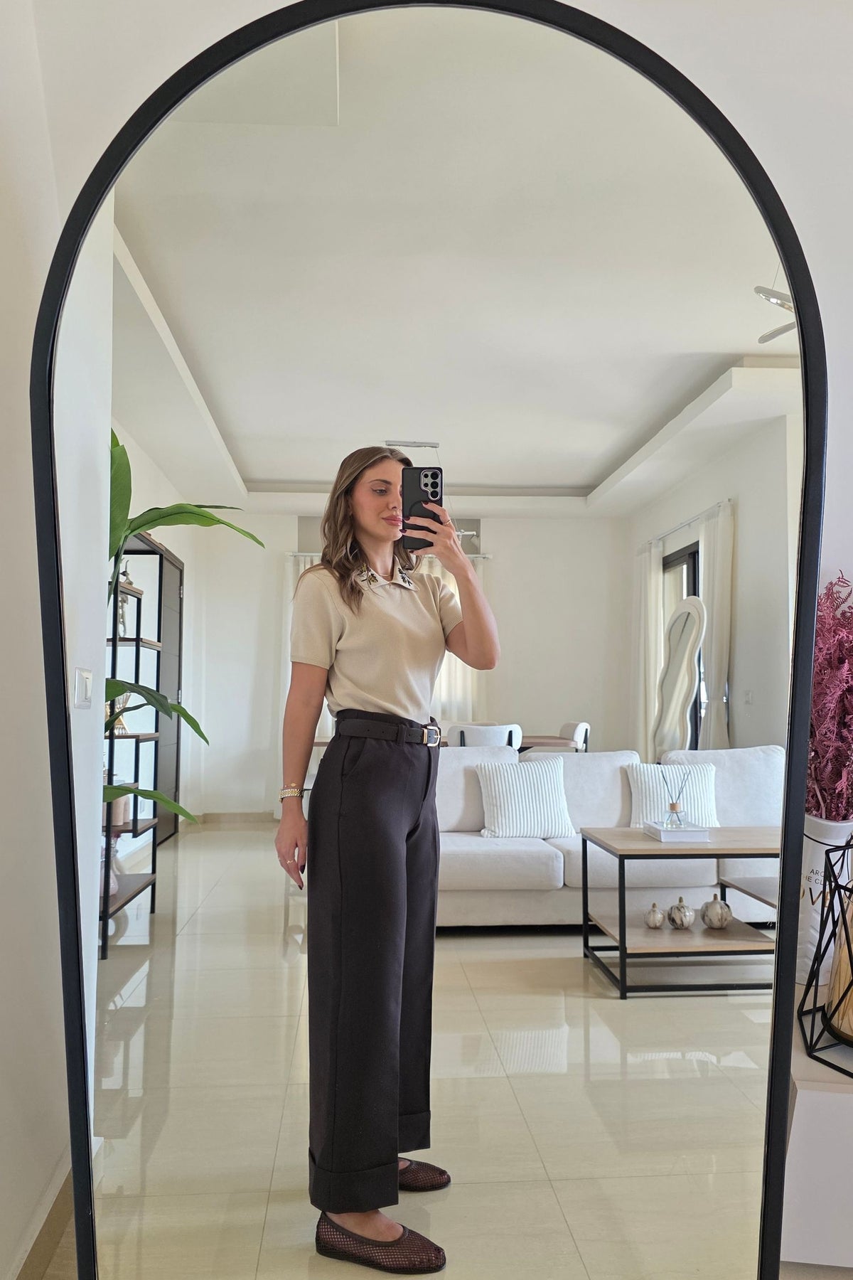 Nadine Cuffed Wide-Leg Pants – Dark Brown