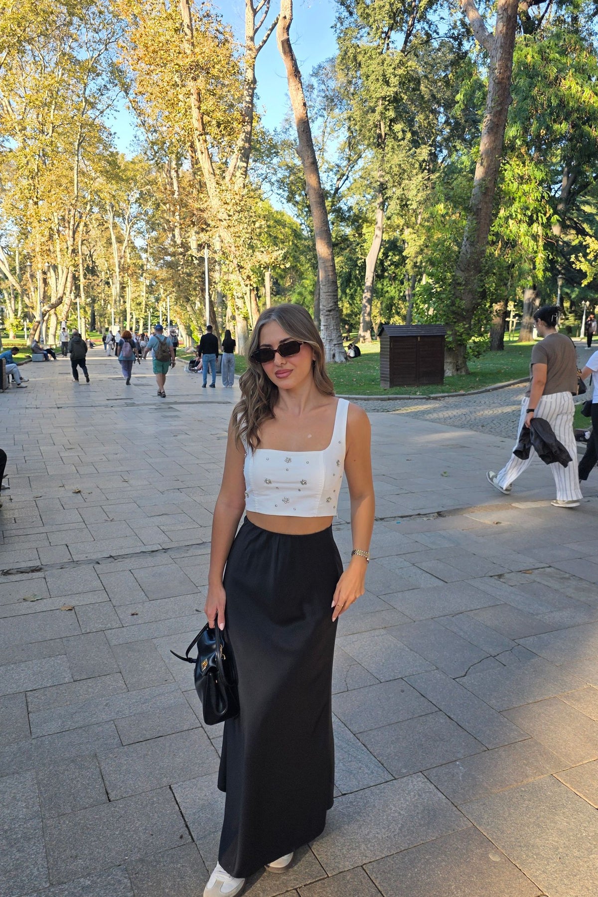 Mavie Satin Maxi Skirt - Black