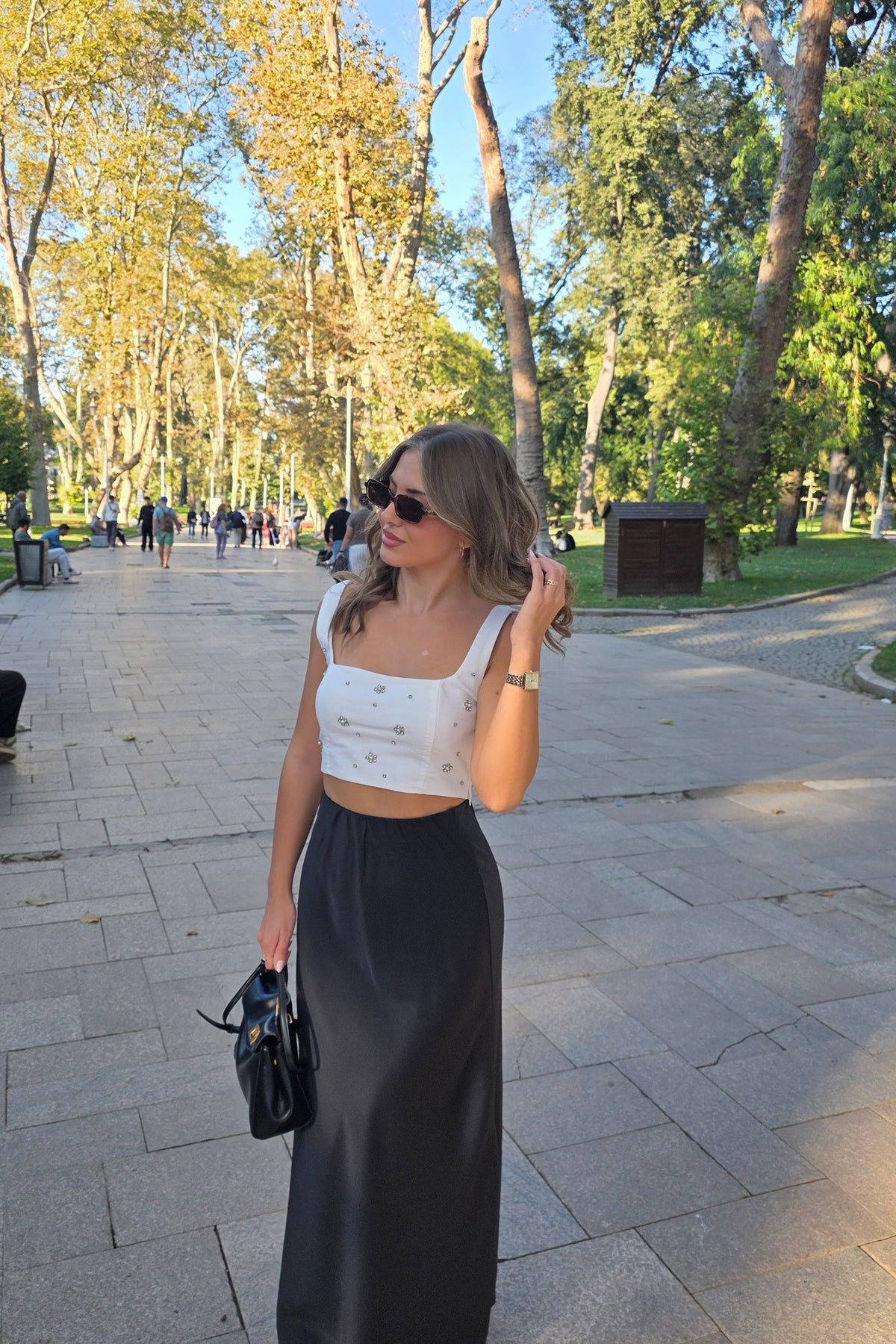 Mavie Satin Maxi Skirt - Black
