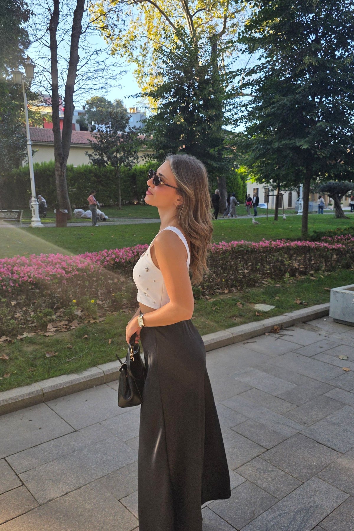 Mavie Satin Maxi Skirt - Black