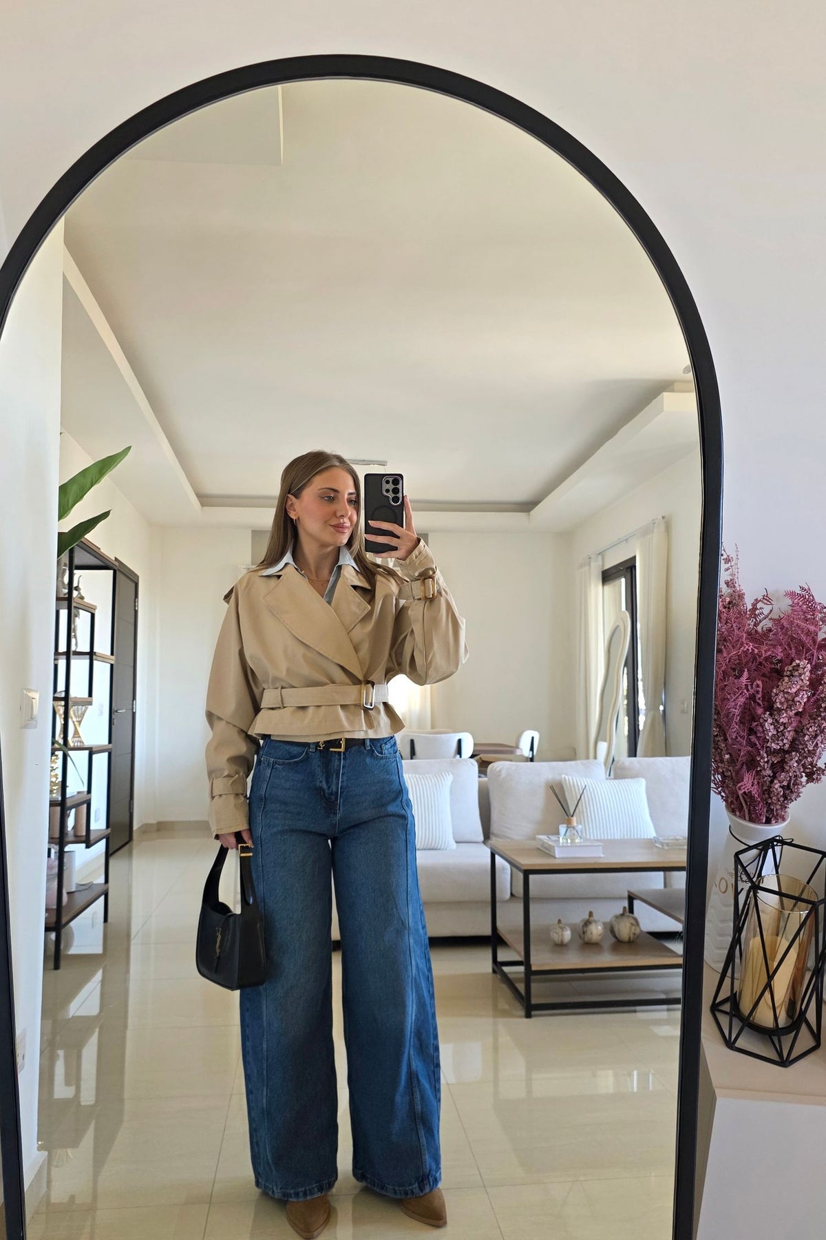 Amelia Cropped Trench Coat - Beige