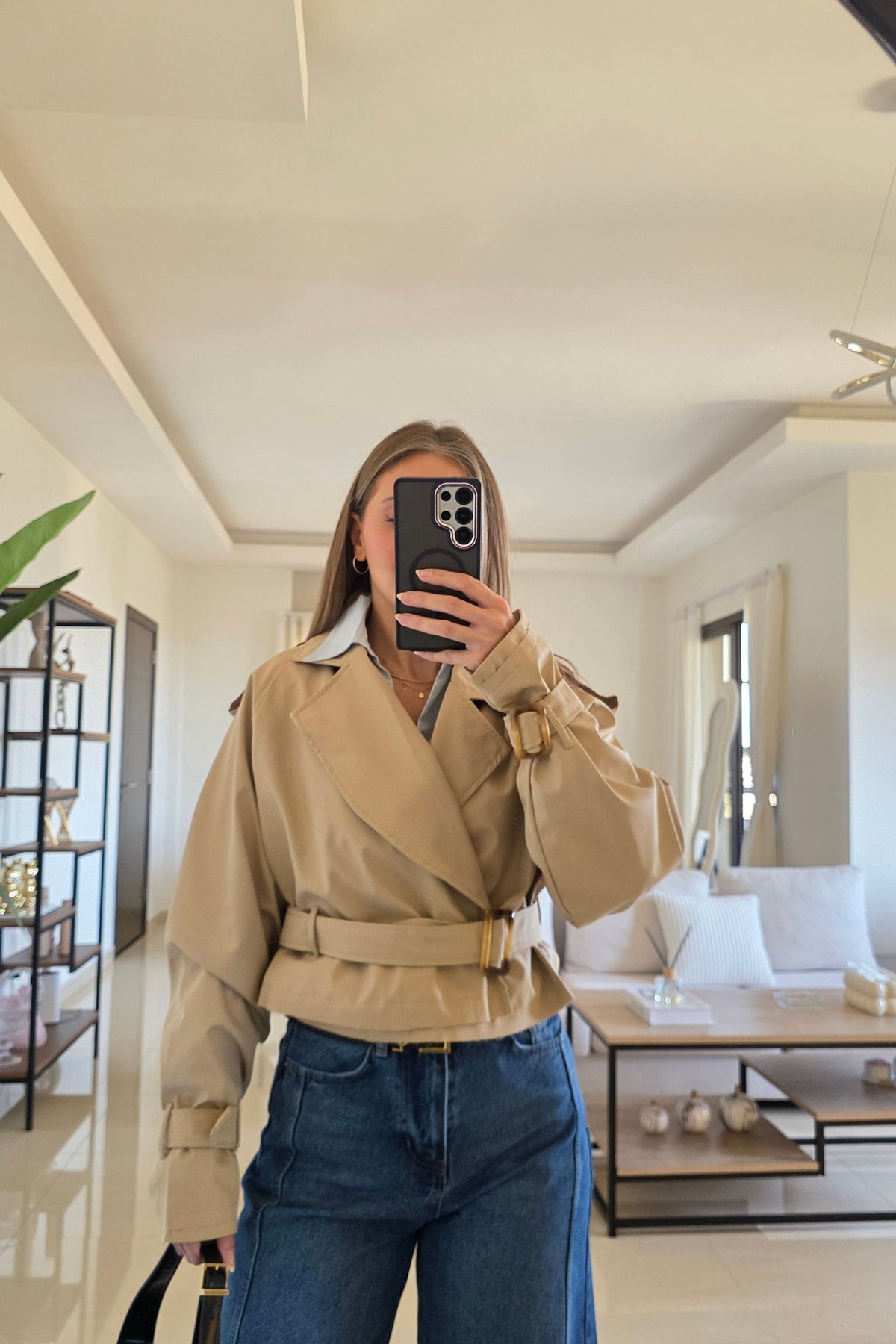 Amelia Cropped Trench Coat - Beige