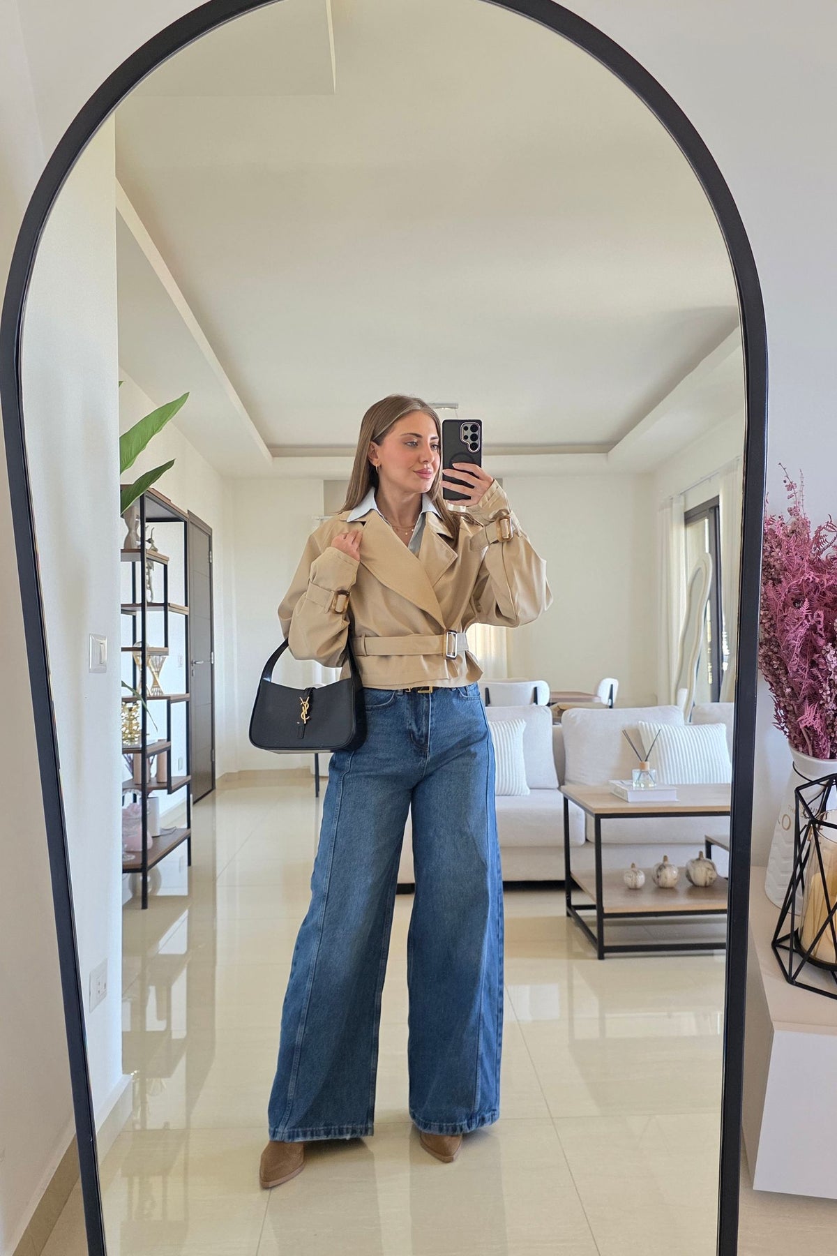 Amelia Cropped Trench Coat - Beige