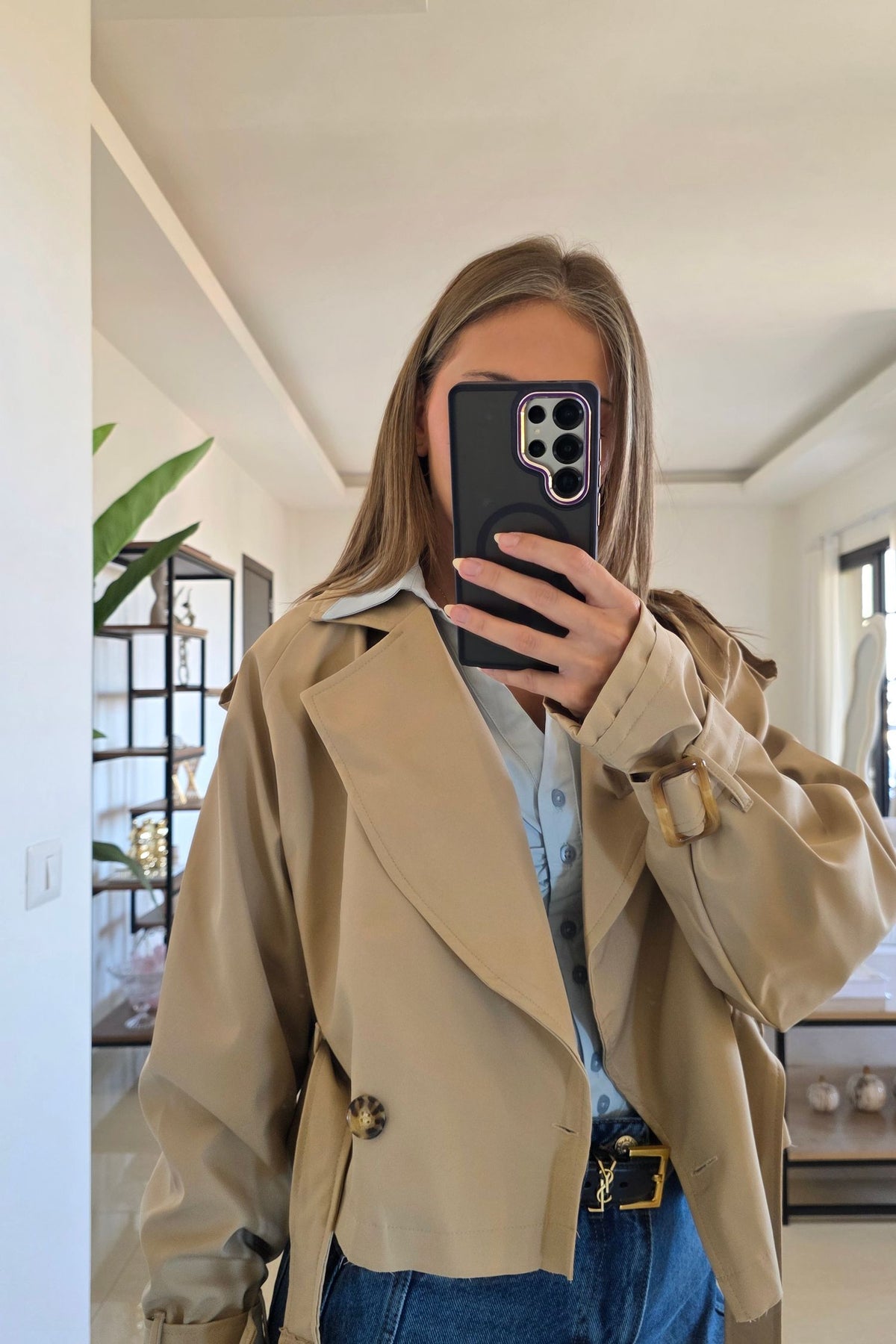 Amelia Cropped Trench Coat - Beige