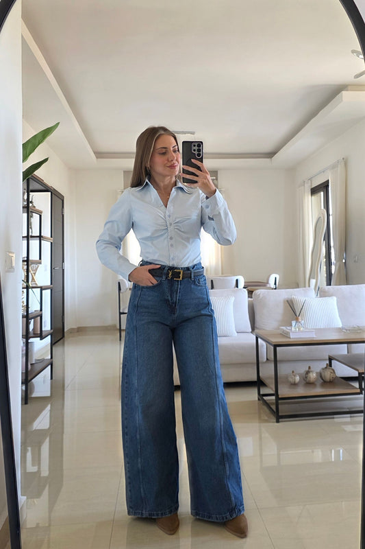 Isabella Baggy Wide-Leg Jeans - Blue