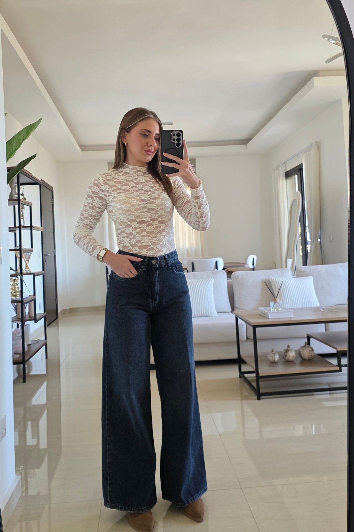 Jenna Wide-Leg Jeans - Washed Black